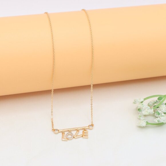 Rose Gold LOVE Necklace with Dainty CZ Charms - Adjustable Chain, XPNL0411 - Picture 10 of 13